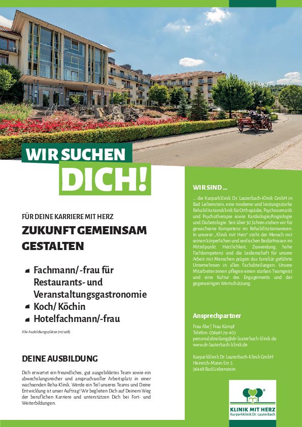 Stellenanzeige Hotelfachmann (m/w/d) bei Kurparkklinik Dr. Lauterbach-Klinik GmbH