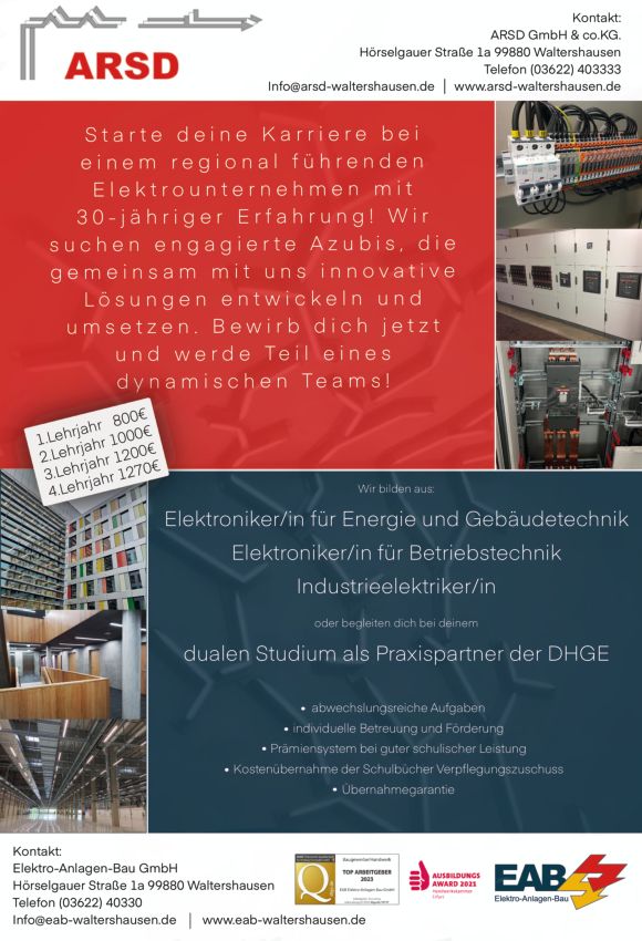 Stellenanzeige Bachelor (m/w/d) of Arts Betriebswirtschaft FR Industrie (DHGE Gera) bei ARSD GmbH & Co. KG