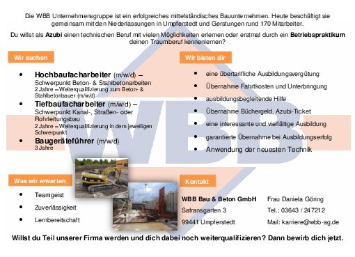 Stellenanzeige Hochbaufacharbeiter (m/w/d) bei WBB Bau & Beton GmbH