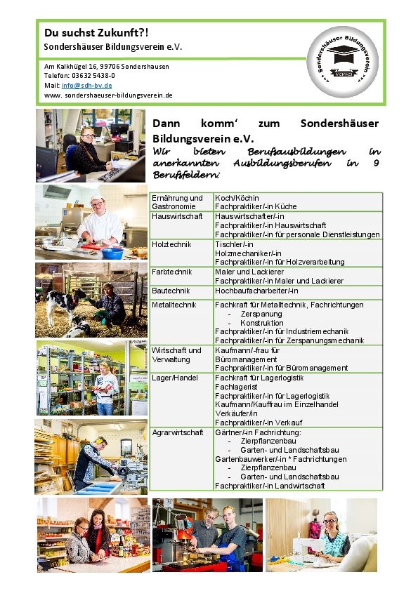 Stellenanzeige Holzmechaniker (m/w/d) bei Sondershäuser Bildungsverein e.V.