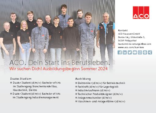 Stellenanzeige Bachelor of Arts (m/w/d) Betriebswirtschaft FR  Branchenhandel Bau / Haustechnik / Elektro (DHBW Mosbach) bei ACO Passavant GmbH
