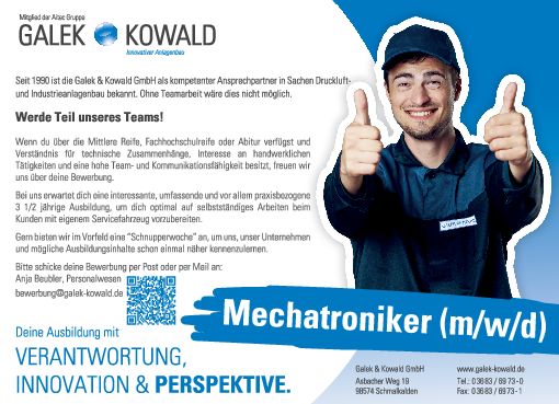 Stellenanzeige Mechatroniker (m/w/d) bei Galek & Kowald Schmalkalden GmbH