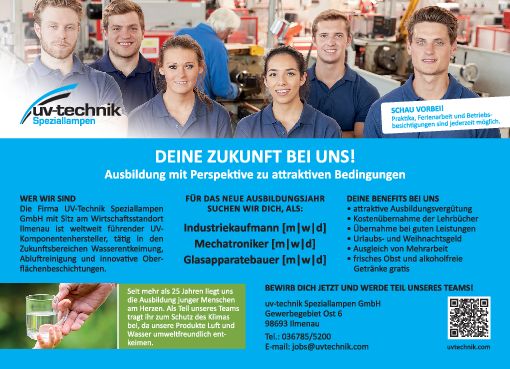 Stellenanzeige Mechatroniker (m/w/d) bei UV-Technik Speziallampen GmbH