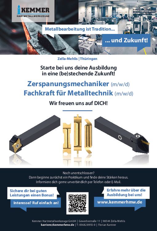 Stellenanzeige Fachkraft (m/w/d) für Metalltechnik bei Kemmer Hartmetallwerkzeuge GmbH