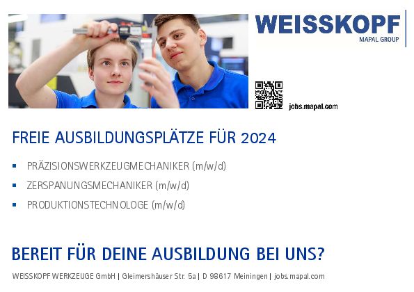 Stellenanzeige Präzisionswerkzeugmechaniker (m/w/d) bei Weisskopf-Werkzeuge GmbH